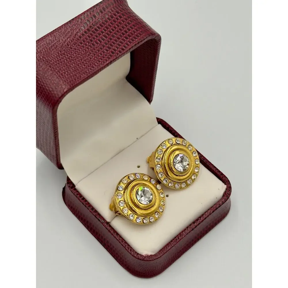Vintage 1984 Chanel 23 Victoire de Castellane Rhinestone Clip On Earrings Gold